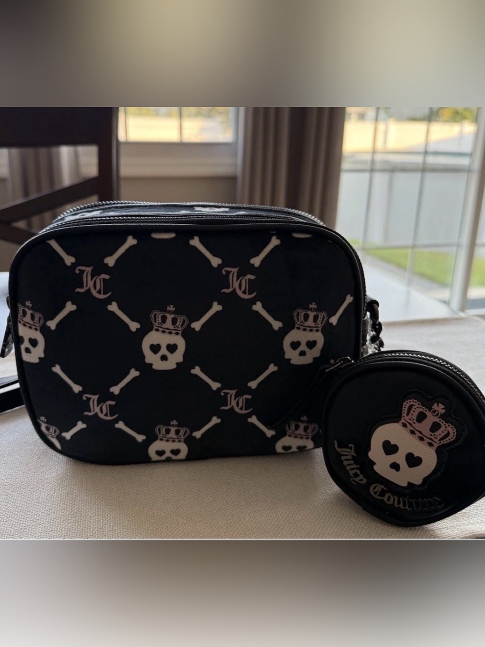 Juicy Couture Haunted Couture Black Velour Crossbody Skull Bag NWT